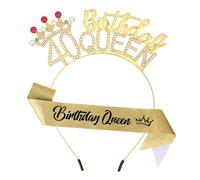 Luixenir 40th Birthday Sash and Headband Queen Crown & Sash Gold Rhinestones Tiara Birthday Gifts for Women Party Decorations