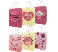 Luixenir 6 Pcs Multicolored Gift Bags Mother’s Day Gift Bags with Beautiful Rose Design Premium Thick Craft Paper Bags for Mum Women from Daughter or Son