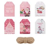 Luixenir 60 Pcs Pink Christmas Tags with String Cute 6 Styles Christmas Lables for Gifts Wrapping Tree Decorations