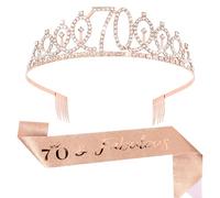 Luixenir 70th Birthday Sash and 70th Birthday Tiara, Rhinestone Crown Headband for Women, 70 and Fabulous Rose Gold Birthday Party Supplies