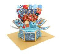 Luixenir Fathers Day Pop Up Card, Super Dad 3D Explosion Box Greeting Card, Handmade Paper Craft Card With Balloon Trophy Beer Pattern For Dad Papa Husband Father Gift