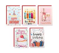 Luixenir Paper Birthday Cards for Her - 5 Pcs Happy Birthday Cards with Various and Cute Birthday Elements and Envelopes Greeting Cards for Women and Men