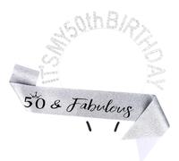 Luixenir Silver 50th Birthday Sash and 50th Tiara Rhinestones Crystal Princess Crown for 50 Birthday Gifts Decorations and Party Accessories for Women