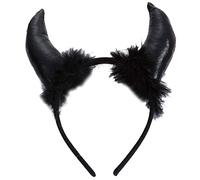 LUJIAXI Adult Halloween Headband Devil Ox Feather Decor Short Horn Hair Hoop Cosplay Costume Masquerade Party Headpiece Horns Ox Sheep With Feather Decor Headband Goat