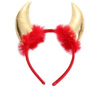 LUJIAXI Adult Halloween Headband Devil Ox Feather Decor Short Horn Hair Hoop Cosplay Costume Masquerade Party Headpiece Horns Ox Sheep With Feather Decor Headband Goat