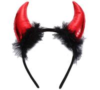 LUJIAXI Adult Halloween Headband Devil Ox Feather Decor Short Horn Hair Hoop Cosplay Costume Masquerade Party Headpiece Horns Ox Sheep With Feather Decor Headband Goat