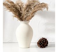 LUKA Ceramic Rustic Farmhouse Vase, 9.2 inch Whitewashed Terracotta Vase, Pottery Decorative Vases,Clay Decorative Vases for Home Decor, Table, Living Room, Shelf, Mantel Decoration(Off-White)