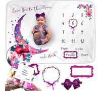 Luka&Lily Baby Monthly Milestone Blanket Girl - 150 x 100 cm Pink Moon Themed Month Blankets for Girls - First Year Calendar Growth Chart - Shower Gifts for New Moms