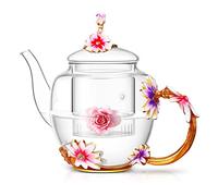 Luka Tech 35OZ Enamel Glass Flower Teapot with Removable Loose Tea Leaf Infuser Tea Maker,Gifts for Women,Mom,Mothers Day,Christmas,Birthday,Valentines Day