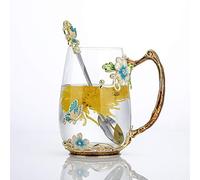 Luka Tech Butterfly Flower Glass Tea Cup Mug with Spoon Gifts for Women