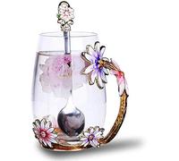 Luka Tech Daisy Flower Glass Tea Cup Mug with Spoon Gifts for Women