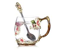 Luka Tech Enamel Butterfly Flower Glass Coffee Mugs Tea Cup with Spoon,Birthday Christmas Gifts for Her Women Mum Friends Teacher Valentines Mothers Day