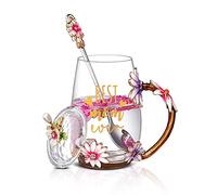 Luka Tech Flower Glass Coffee Mug Tea Cup with Spoon Gifts for Mum