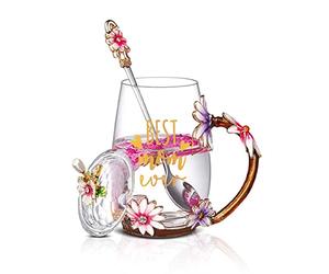 Luka Tech Flower Glass Coffee Mug Tea Cup with Spoon Gifts for Mum | Best Mum Ever Gift,Birthday Gifts for Mama Grandma Mothers Day Christmas