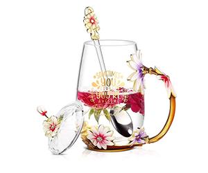 Luka Tech Flower Glass Mug Tea Cup Unique Gift Idea for Birthday Mothers Day Christmas, Sometimes You Forget That You are Awesome Inspirational Thank You Gifts for Women, Coworker, Friends,Female