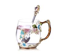 Luka Tech Handmade Enamel Butterfly Flower Glass Coffee Mugs Tea Cup with Spoon, 250ml, Perfect for Hot Drinks, Birthday, Wedding, Christmas, Valentine's Day Gifts