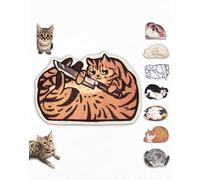 Lukamoo® Cute Cat Litter Mat (30’’x20’’), Large/L, for Kitty Litter & Cute Cat Litter Box, Litter Trapping Mat (Brown Tabby)