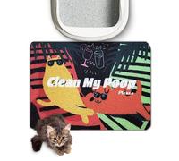 Lukamoo® Cute Cat Litter Mat (60x40cm), Large, for Kitty Litter & Cute Cat Litter Box, Cat Accessories for Indoor Cats (Rainbow (Black) (Sunbathing Buddies)