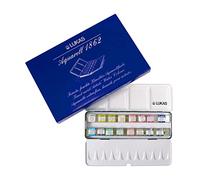 LUKAS 1862 Aquarell Half Pan Metal Box Set, 15 x Half Pan in Assorted Colours, For Professional Watercolour Artists