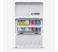 LUKAS 1862 Aquarell Half Pan Metal Box Set, 12 x Half Pan in Assorted Colours, For Professional Watercolour Artists