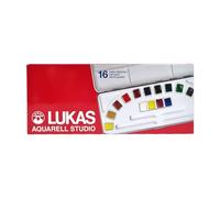LUKAS Studio Aquarell Set, 16 x Half Pans in Assorted Colours, Ideal for Entry-Level Professional & Student Watercolour Artists