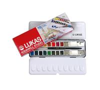 LUKAS Studio Aquarell Set, 16 x Half Pans in Assorted Colours, With Brush, For Entry-Level Professional & Student Watercolour Artists