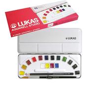 LUKAS Studio Aquarell Set, 16 x Half Pans in Assorted Colours, Ideal for Entry-Level Professional & Student Watercolour Artists