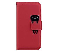 LUKASI for Samsung Galaxy M51 Case, Cartoon Pattern Folding Stand PU Leather Wallet Flip Cover with TPU Inner Shell, Card Slots, Magnetic Closure (Samsung Galaxy M51-Red+Cat)