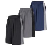 LukBerd Men's Long Athletic Shorts Basketball Gym Quick Dry Camo Shorts with Pockets, 3 Pack Black/Grey/Blue, 3X-Large