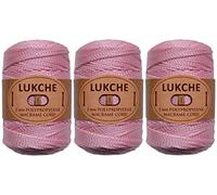 Lukche 1.5-2mm Polyester Macrame Cord 3 Skein (3x153 Yards) 100% Polypropylene Premium Macrame Rope, Yarn Crochet Macrame Bag Craft for Wall Hangers, Bags, Bottom Plates, Carpets (3 Light Pink)
