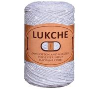 Lukche 2mm Cotton Sparkle Macrame Cord 224 Yards, 8.80 Oz, Colorful Crochet Macrame Cord for Wall Hangings, Bags, Plant Holders, Carpets, Polypropylene Supplies (White Silver)