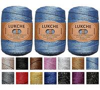 Lukche 3 Skein 1.5mm (3x153 Yards) Premium Polyester Macrame Cord Sparkle, Colorful Rope, Yarn Crochet, Macrame Supplies for Bag Craft Wall Hangers, Bags, Bottom Plates, Carpets(3 Blue Silver)