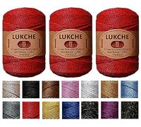 Lukche 3 Skein 1.5mm (3x153 Yards) Premium Polyester Macrame Cord Sparkle, Colorful Rope, Yarn Crochet, Macrame Supplies for Bag Craft Wall Hangers, Bags, Bottom Plates, Carpets(3 Red)