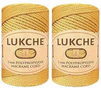 Lukche 3mm Premium Polyester Macrame Cord 2 Skein (2x147 Yards) 100% Polypropylene Premium Macrame Rope,Yarn Crochet Macrame Bag Craft for Wall Hangers, Bags, Bottom Plates, Carpets (Gold 2)