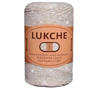 Lukche Cream Gold Macrame Cord, 3mm x 224 Yards, 75% Cotton 25% Metallic Polyester, Traditional Style, Perfect for Wall Hangers, Bags, Carpets