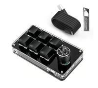 LUKCOZMO Macro Pad Programmable Customized 6-Key Mini Mechanical Gaming Keyboard One Handed Keyboard BT OSU Multifunctional Knob with Type C Cable (Updated Software in USB Drive Black)