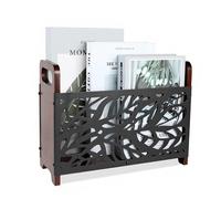 LUKDNEEY Magazine Rack, Wood Magazine File Holder with Handle | Rustic Desk Organiser for Books, Magazines, Newspapers, Tablets, Home Office