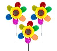 LUKDUNG 3 Pieces Wind Spinners, Sunflower Windmill, Colorful Sequin Wind Mill Outdoor Flower Pinwheels Garden Ornament, Bird Deterrent, Scarecrow