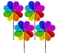 LUKDUNG 4Pcs Colorful Garden Windmill, 30cm Rainbow Sparkly Windmills Spinners for Garden Wind Spinner Party Pinwheel Windmills and Yard