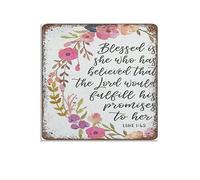 Luke 1：45，Scripture Gift Farmhouse Decor, Antique Bible Verse, Rustic Sign,Personalized Square Metal Tin Sign Print Decoration for festival Gifts for Friend Family,Retro Home Decor Wall Art 12×12 inch