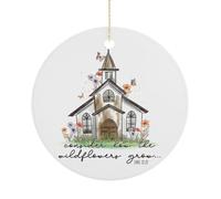Luke 12:27 Consider How The Wildflowers Grow Ornament for Christmas Tree, Funny Christian Religious Hanging Xmas Ceramic Ornaments, Winter Holiday Party Decor, Xmas Gifts, Circle 7.5CM