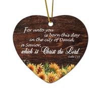 Luke 2:11 For Unto You Is Born This Day in The City of David A Savior Which Is Christ The Lord Ceramic Heart Ornament for Christmas Tree Decoration Quotes Ornament Xmas Memorial New Year Keepsake