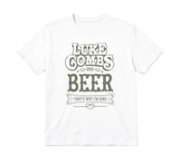 Luke Combs Country Fan Tee Beer That's Why I'm Here White Khaki Print | ladies graphic tee, beer humour slogan, khaki on white, short sleeve classic cut, S to XXL, gig night top