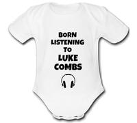 LUKE COMBS MUSIC FAN present from for a mum mummy dad daddy gift Unique Baby Vest Grow Babygrow Cute PERSONALISED Custom Boys Girls Unisex BORN LISTENING TO