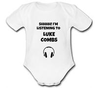 LUKE COMBS MUSIC FAN present from for a mum mummy dad daddy gift Unique Baby Vest Grow Babygrow Cute PERSONALISED Custom Boys Girls Unisex SHH I'M LISTENING TO