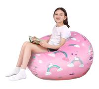 Lukeight Rainbow Unicorns Stuffed Animal Storage Bean Bag Chair Cover - Premium Velvet Organizer with YKK Zipper Holds 60+ Plush Toys, Washable Kids Room Decor (No Filling, Large)