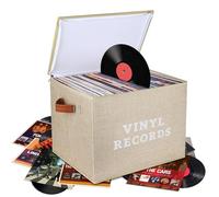 Lukeline Vinyl Record Storage Box, Decorative Moving Box for Records with Handles,LP Record Storage Holds up 100+ Records for Living Room, Study, Concert Hall or Office