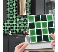 Lukery 20/30/40 PCS Tile Stickers Stick on Tiles, Self Adhesive Wall Tiles for Kitchen Bathroom, Oil Proof Peel and Stick DIY Floor Mosaic Wall Tiles, 10x10cm (40PCS,Green Mosaic)