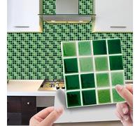 Lukery 20/30/40 PCS Tile Stickers Stick on Tiles, Self Adhesive Wall Tiles for Kitchen Bathroom, Oil Proof Peel and Stick DIY Floor Modern Mosaic Wall Tiles, 10x10cm (Green Mosaic,20PCS)