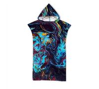 Lukery Changing Robe Towel Poncho Hooded for Adults Kids, Abstract Printed Absorbent Large Poncho Microfibre Surf Poncho for Surfing Swimming Wetsuit Beach Changing (75x140cm,Black)